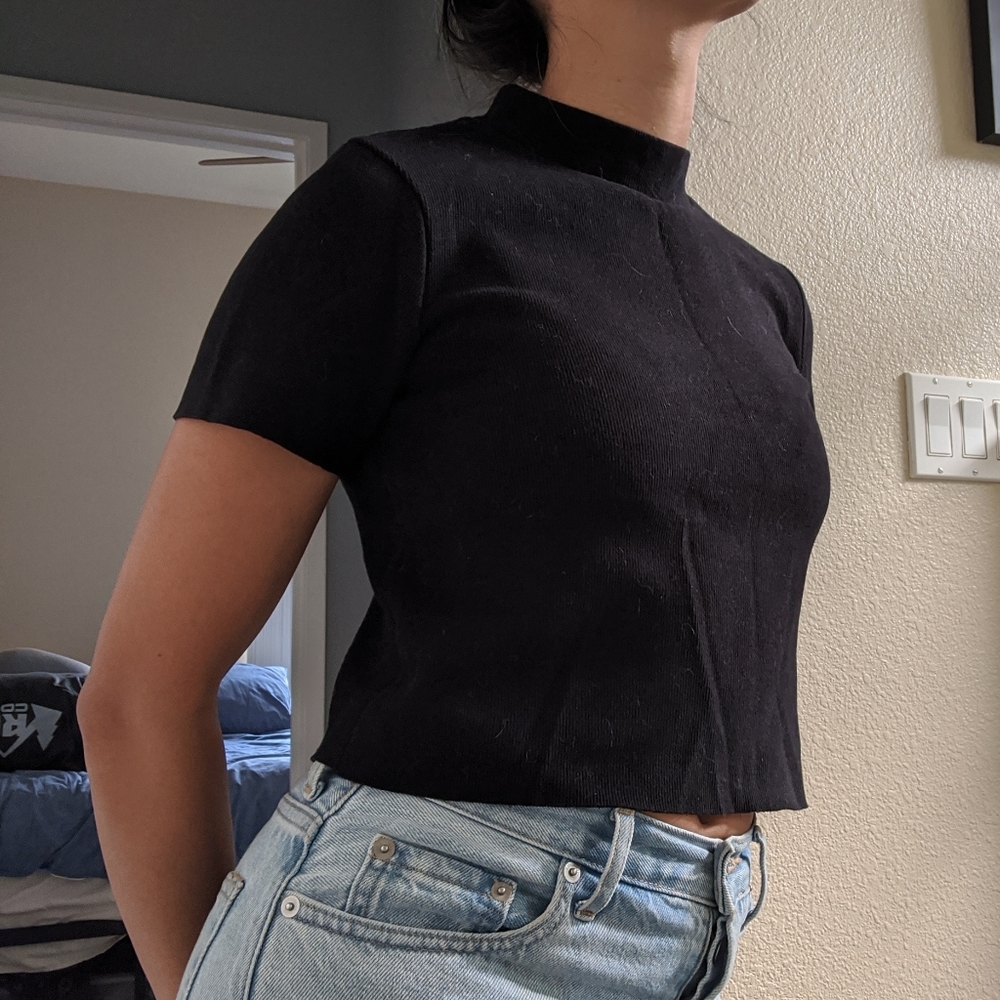 Pull&Bear Black Mock Neck Short Sleeve